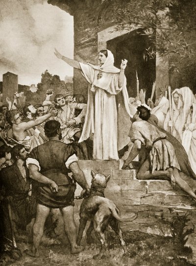 St. Genevieve reassuring the Parisians during the approach of Attila, illustration from 